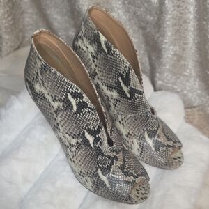 Halogen Snake-Print Peep Toe Ankle Booties - Gray